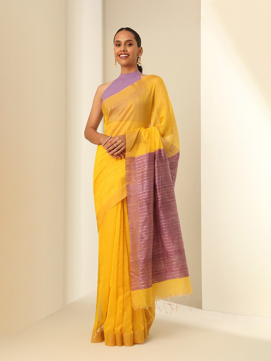 

Taneira Zari Silk Cotton Saree, Yellow