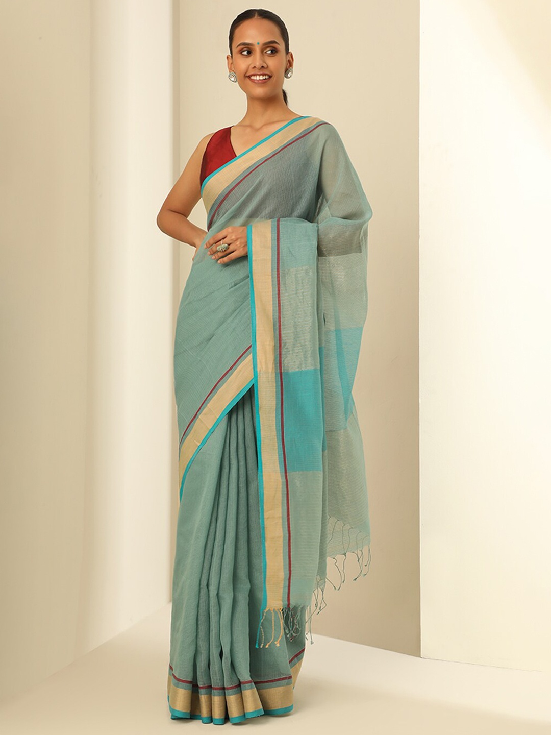 

Taneira Zari Silk Cotton Saree, Green