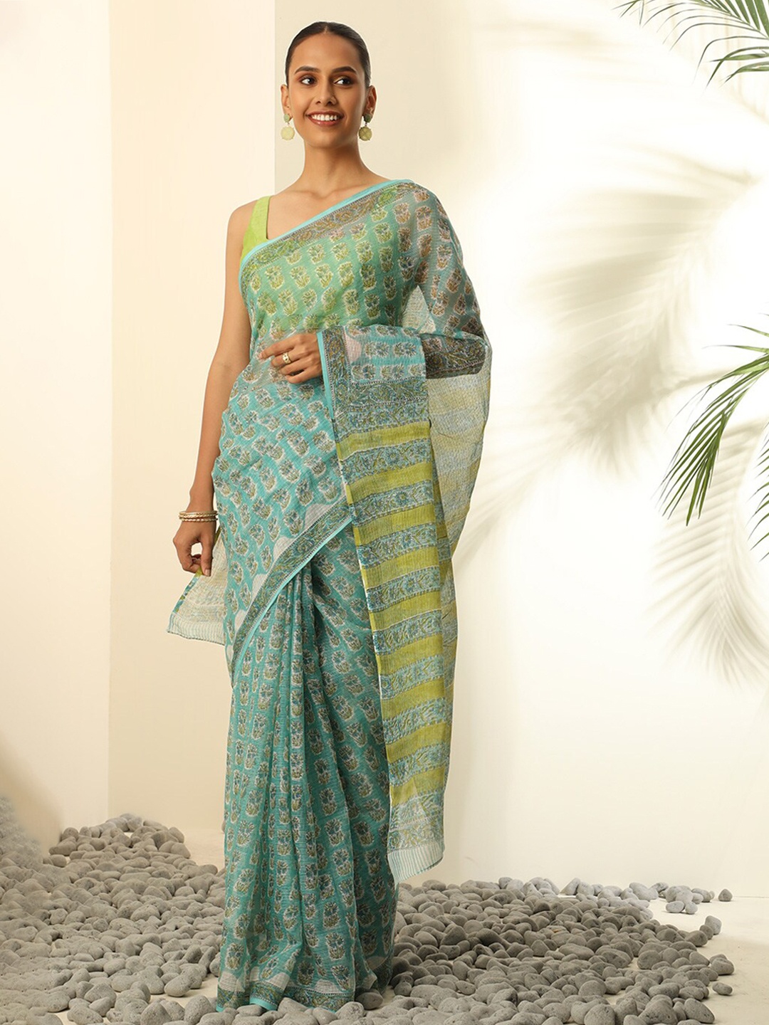 

Taneira Floral Block Print Saree, Blue