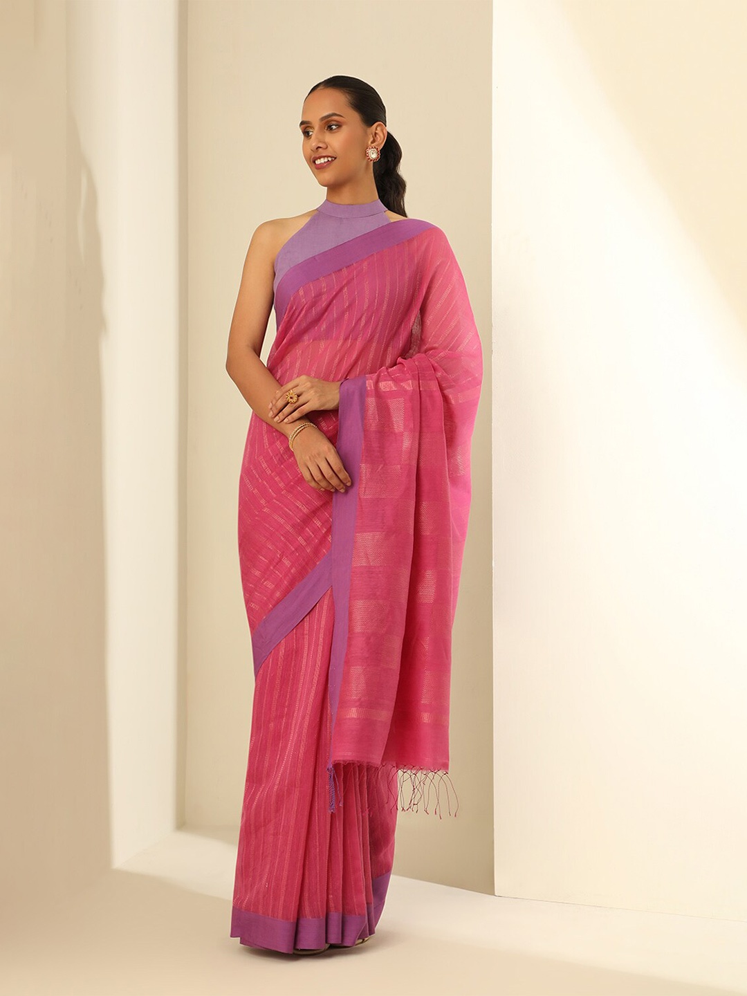 

Taneira Woven Design Silk Cotton Saree, Pink