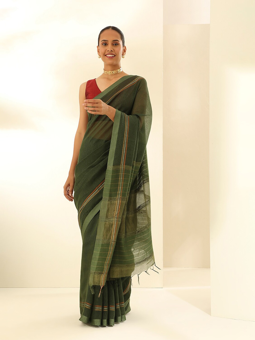 

Taneira Zari Pure Silk Bhagalpuri Saree, Green