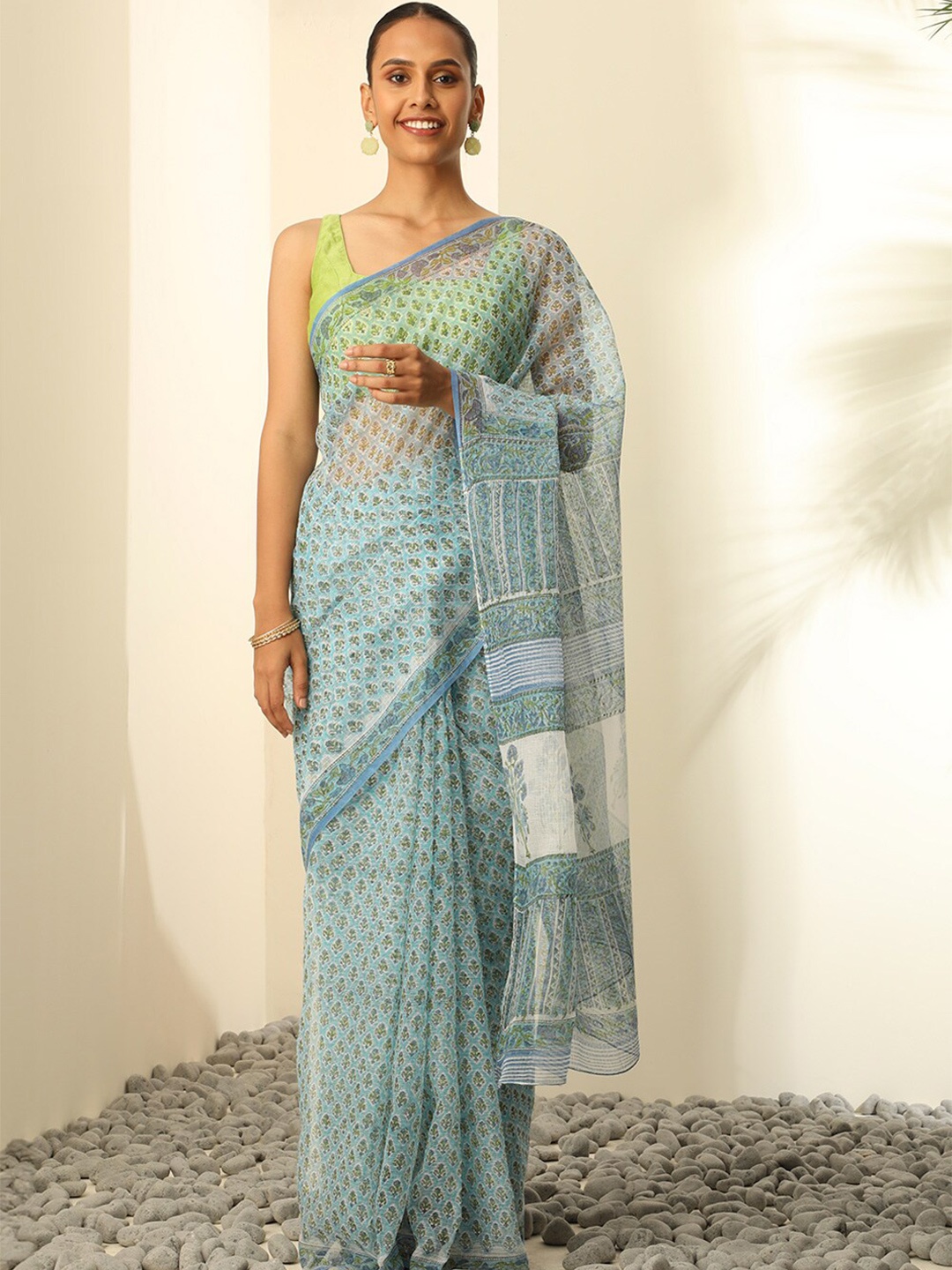 

Taneira Floral Block Print Saree, Blue