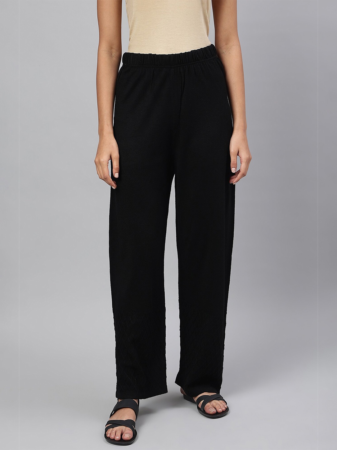 

AURELIA Women Acrylic Straight Palazzos, Black