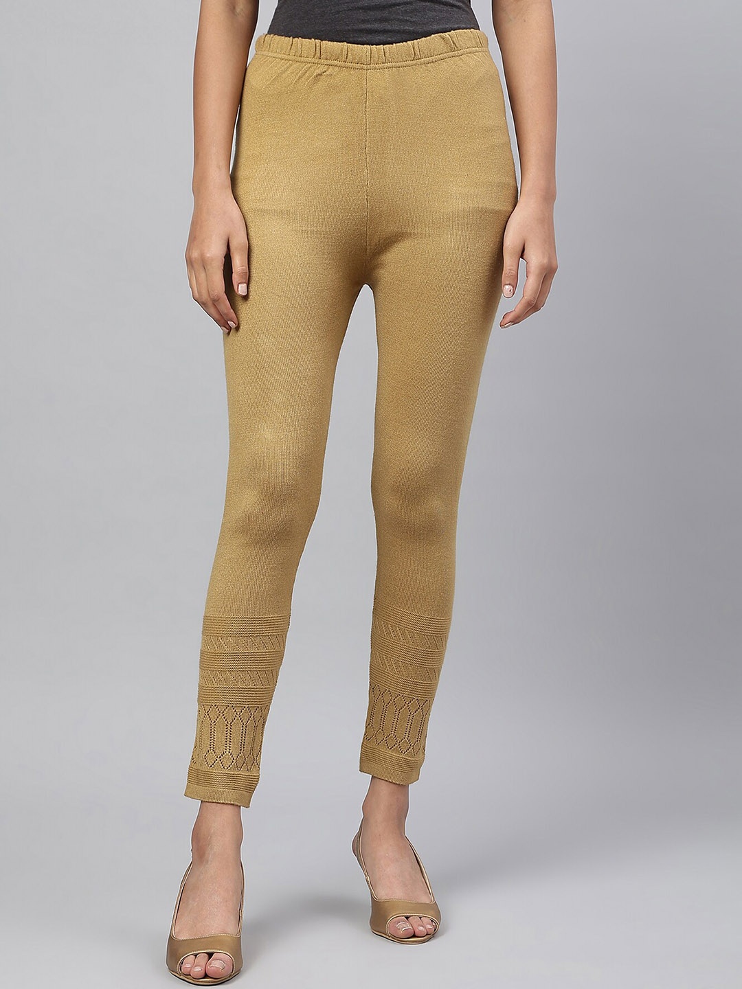 

AURELIA Pointel Design Detailed Ankle-Length Leggings, Brown