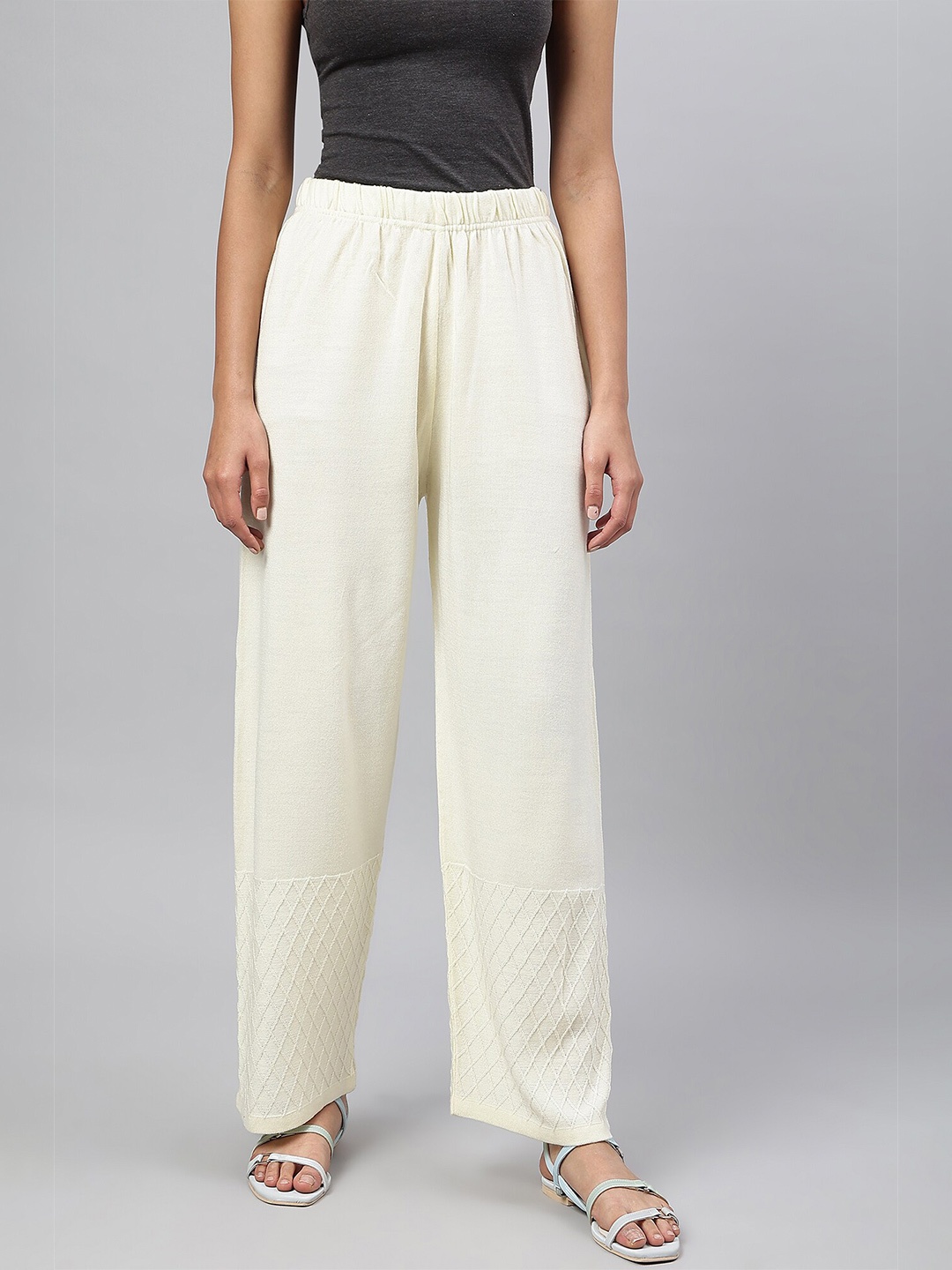 

AURELIA Women Acrylic Straight Palazzos, White