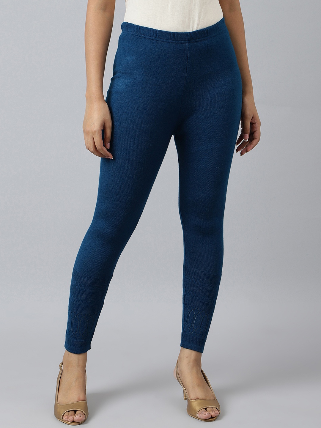 

AURELIA Pointel Designed Stretchable Ankle-Length Leggings, Navy blue