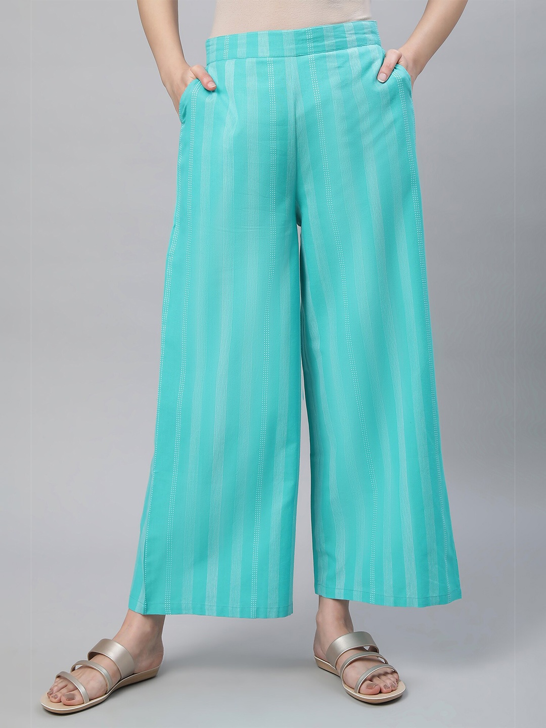 

AURELIA Women Striped Palazzos, Green