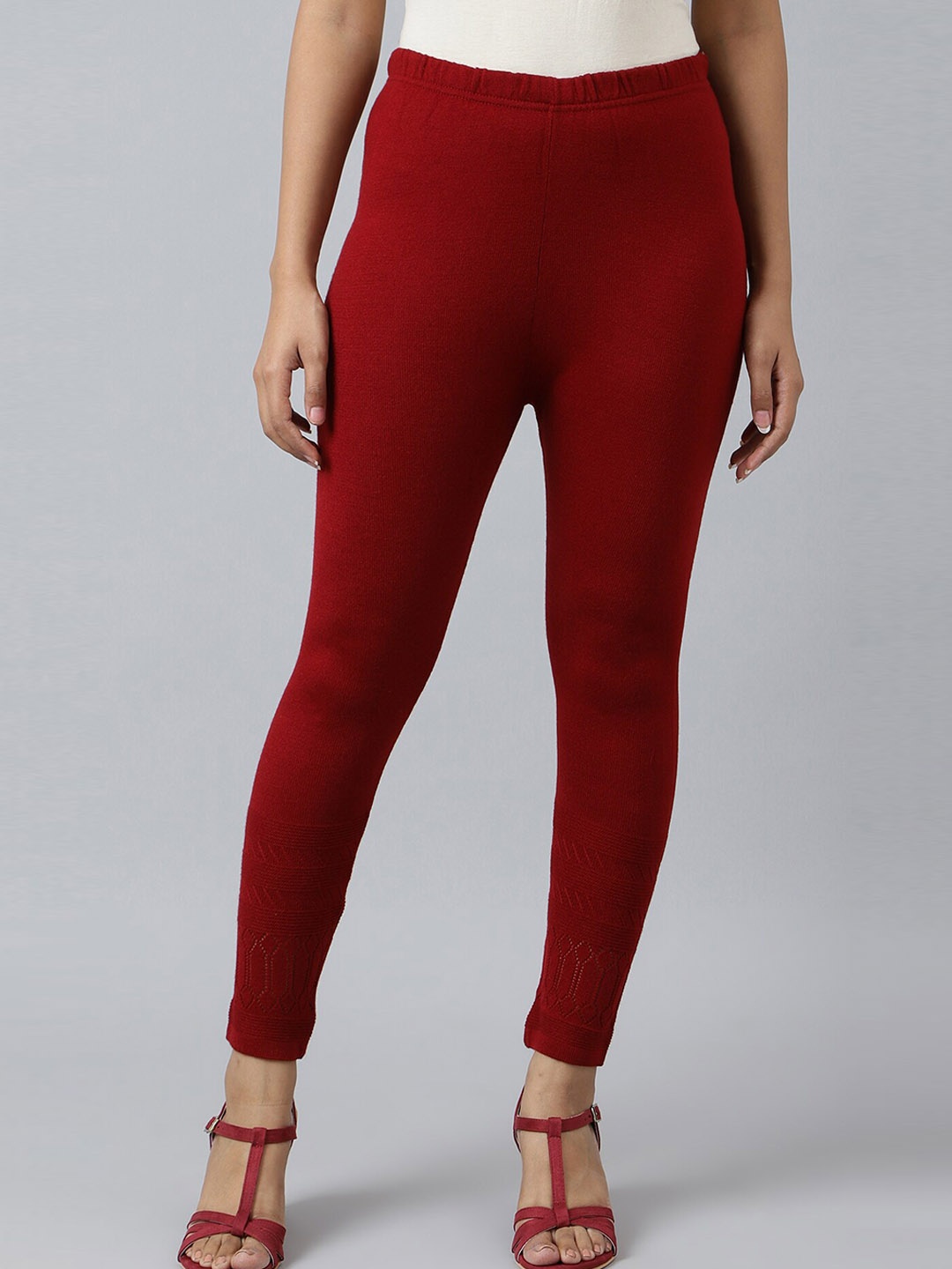 

AURELIA Pointel Designed Stretchable Ankle-Length Leggings, Maroon