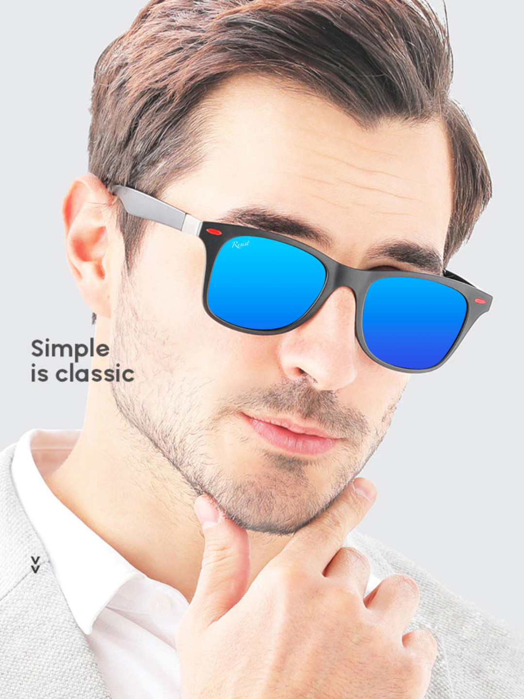 

RESIST EYEWEAR Unisex Mirrored Lens & Black Wayfarer Sunglasses with UV Protected Lens, Blue