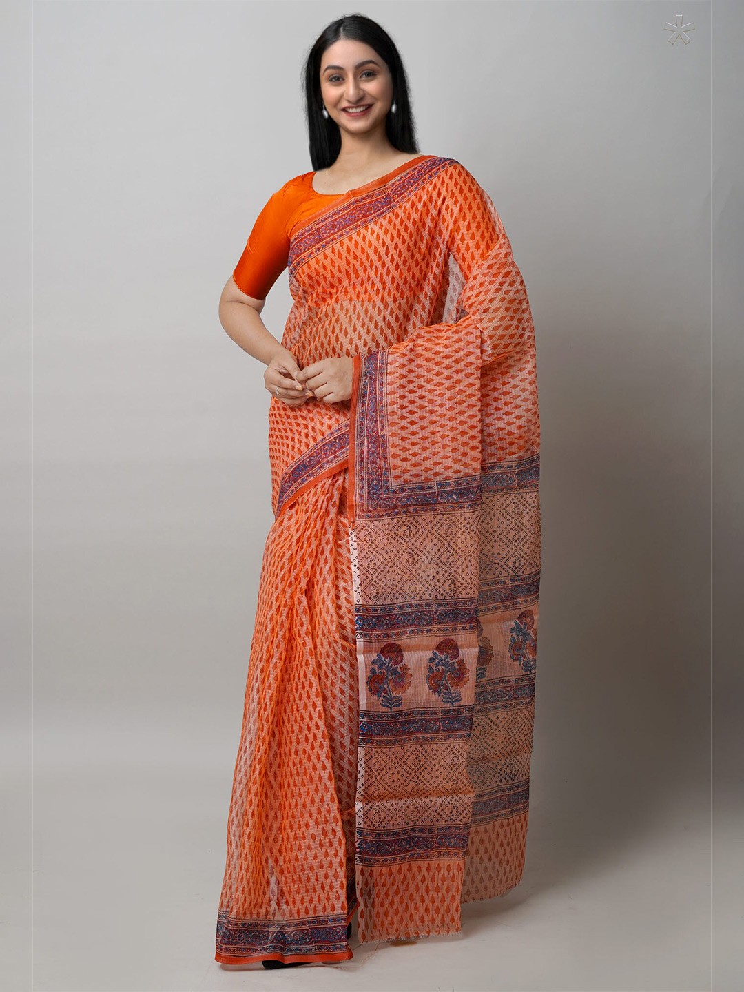 

Unnati Silks Ethnic Motif Pure Cotton Kota Saree With Blouse Piece, Orange