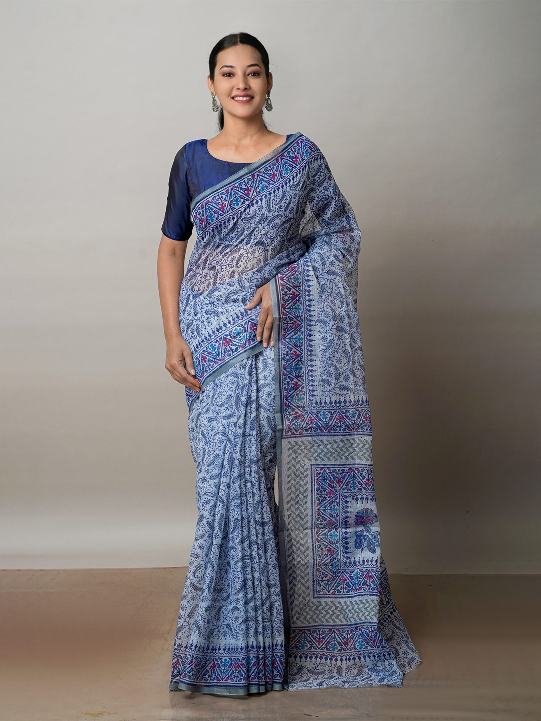 

Unnati Silks Paisley Pure Handloom Cotton Kota Saree, Grey