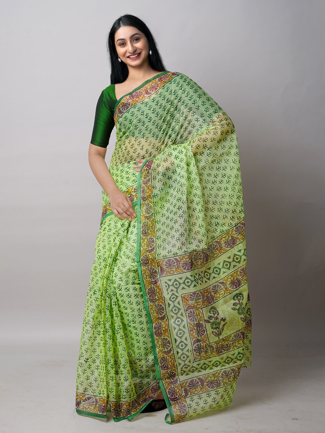 

Unnati Silks Ethnic Motif Pure Cotton Kota Saree With Blouse Piece, Green