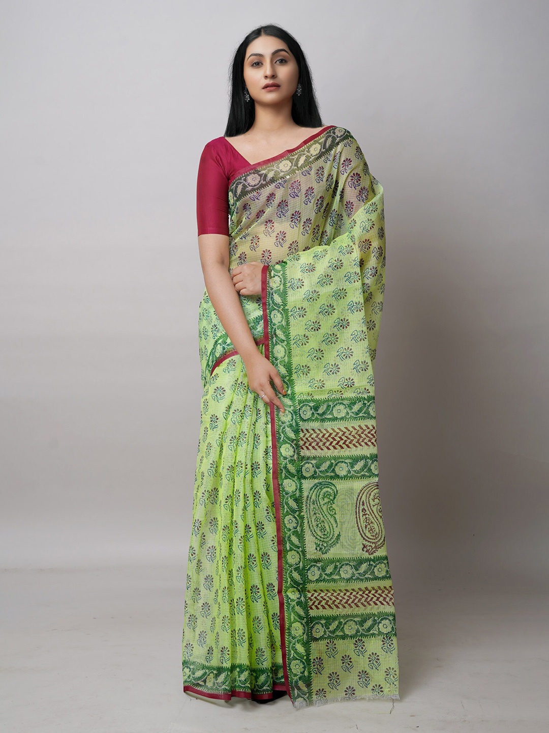 

Unnati Silks Ethnic Motifs Printed Pure Cotton Kota Saree, Green