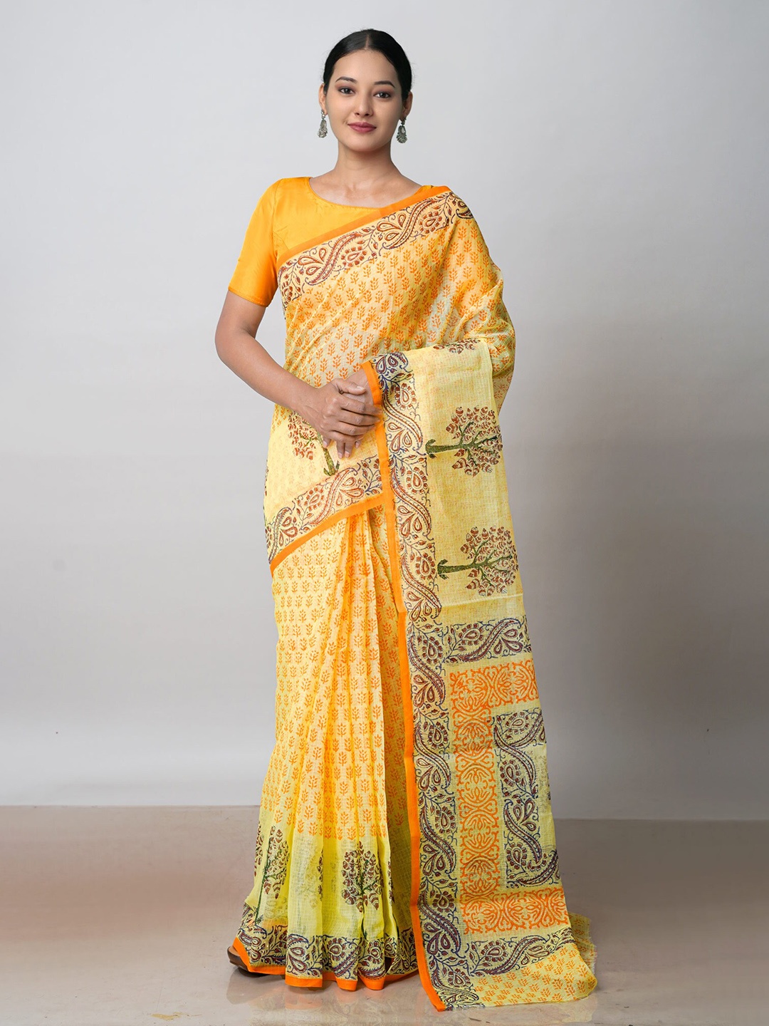 

Unnati Silks Ethnic Motif Pure Cotton Kota Saree With Blouse Piece, Yellow