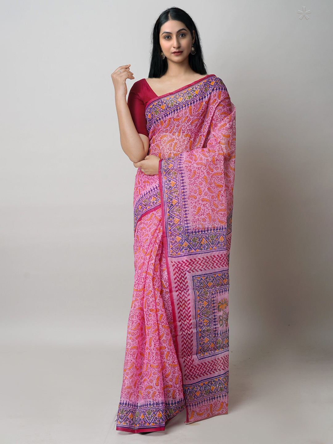 

Unnati Silks Ethnic Motifs Printed Pure Cotton Kota Saree, Pink