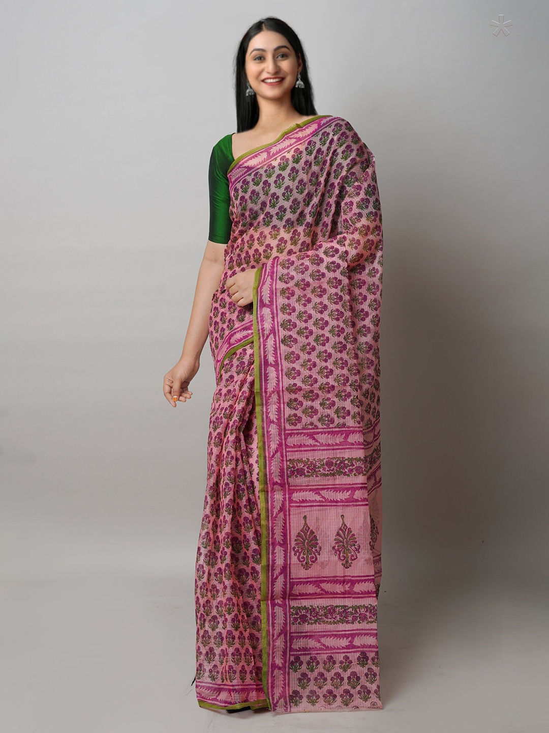 

Unnati Silks Ethnic Motifs Printed Pure Cotton Kota Saree, Pink