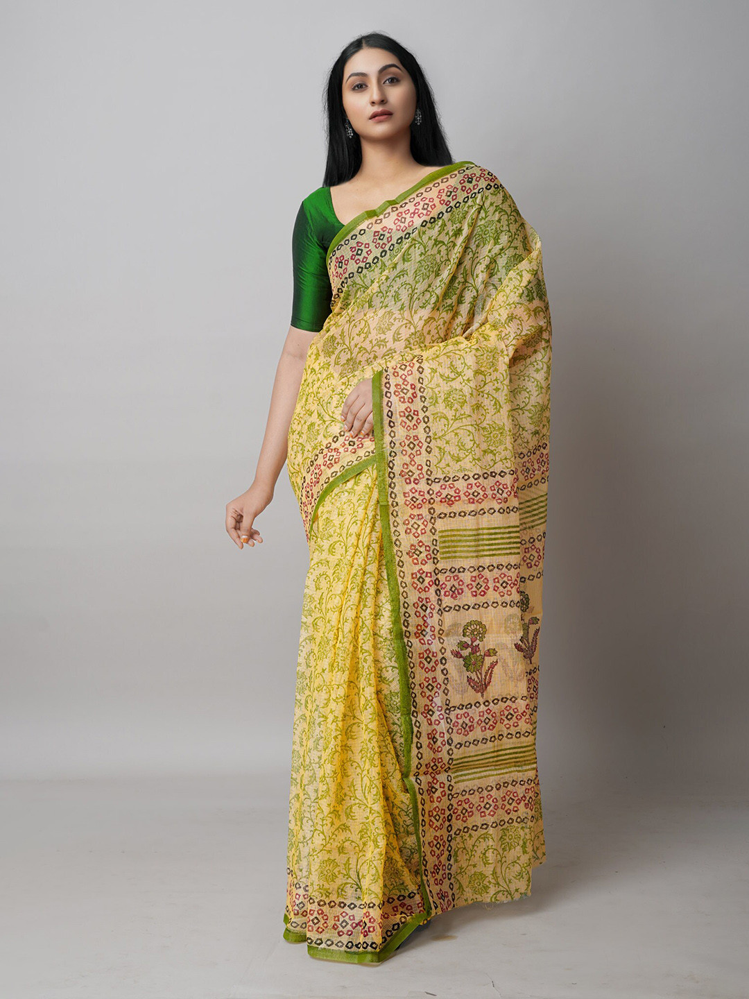 

Unnati Silks Ethnic Motif Pure Cotton Kota Saree With Blouse Piece, Yellow