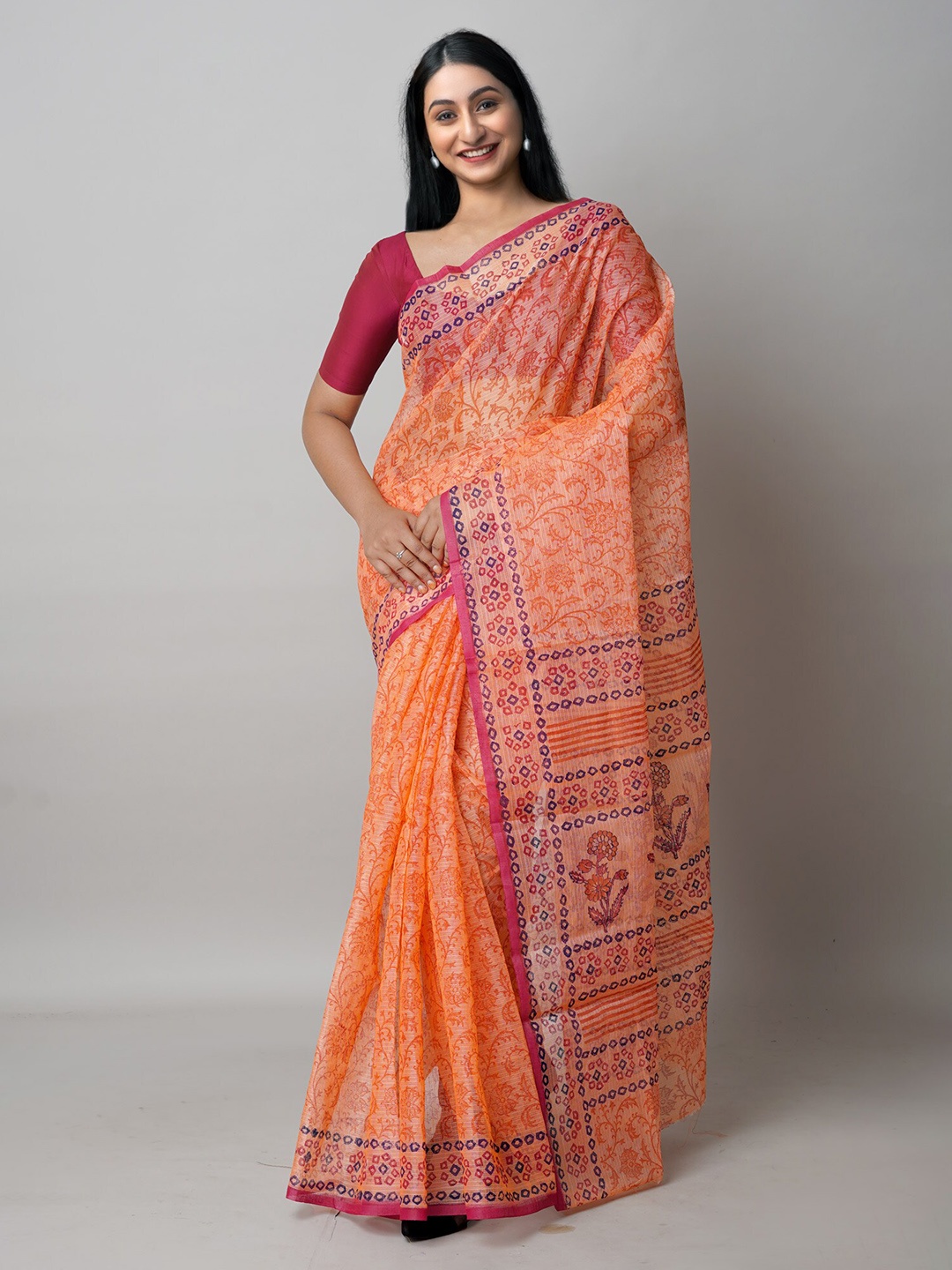 

Unnati Silks Ethnic Motifs Printed Pure Cotton Kota Saree, Orange