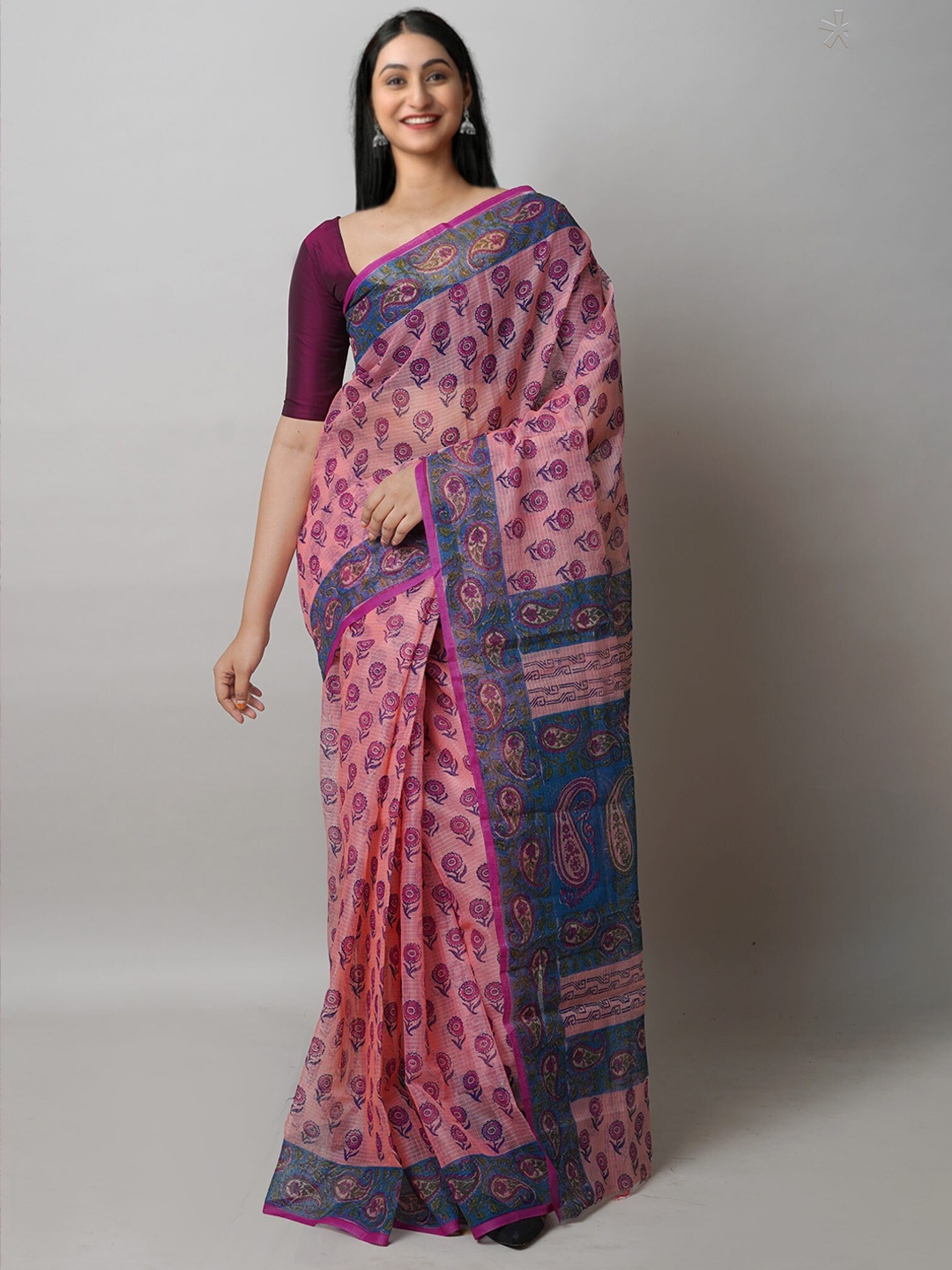 

Unnati Silks Ethnic Motifs Pure Cotton Handloom Kota Saree, Pink