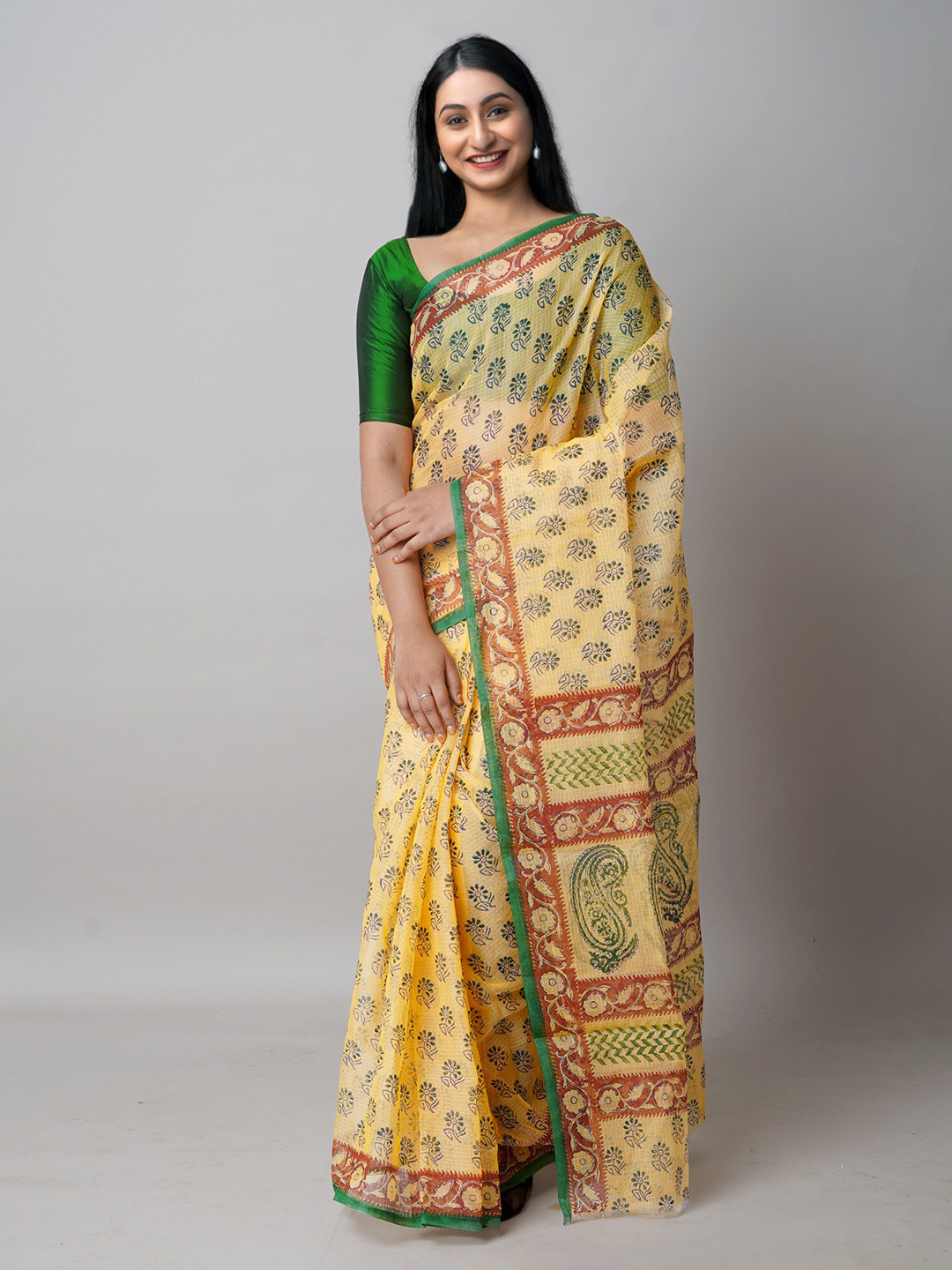 

Unnati Silks Ethnic Motifs Printed Pure Cotton Kota Saree, Yellow