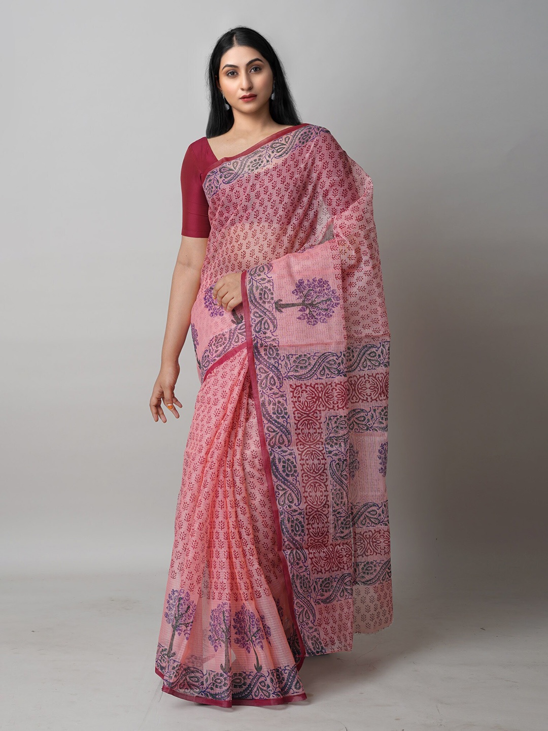 

Unnati Silks Ethnic Motifs Pure Cotton Handloom Kota Saree, Pink