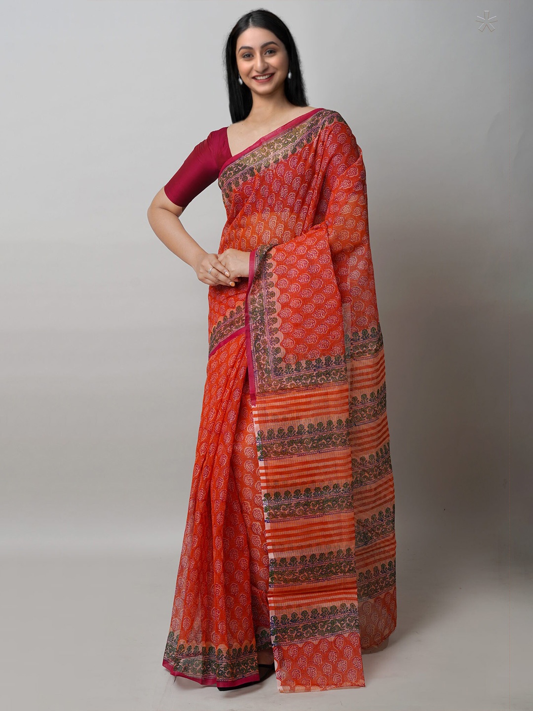 

Unnati Silks Ethnic Motifs Pure Cotton Handloom Kota Saree, Orange