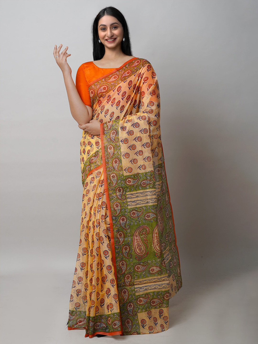 

Unnati Silks Ethnic Motifs Printed Pure Cotton Kota Saree, Orange