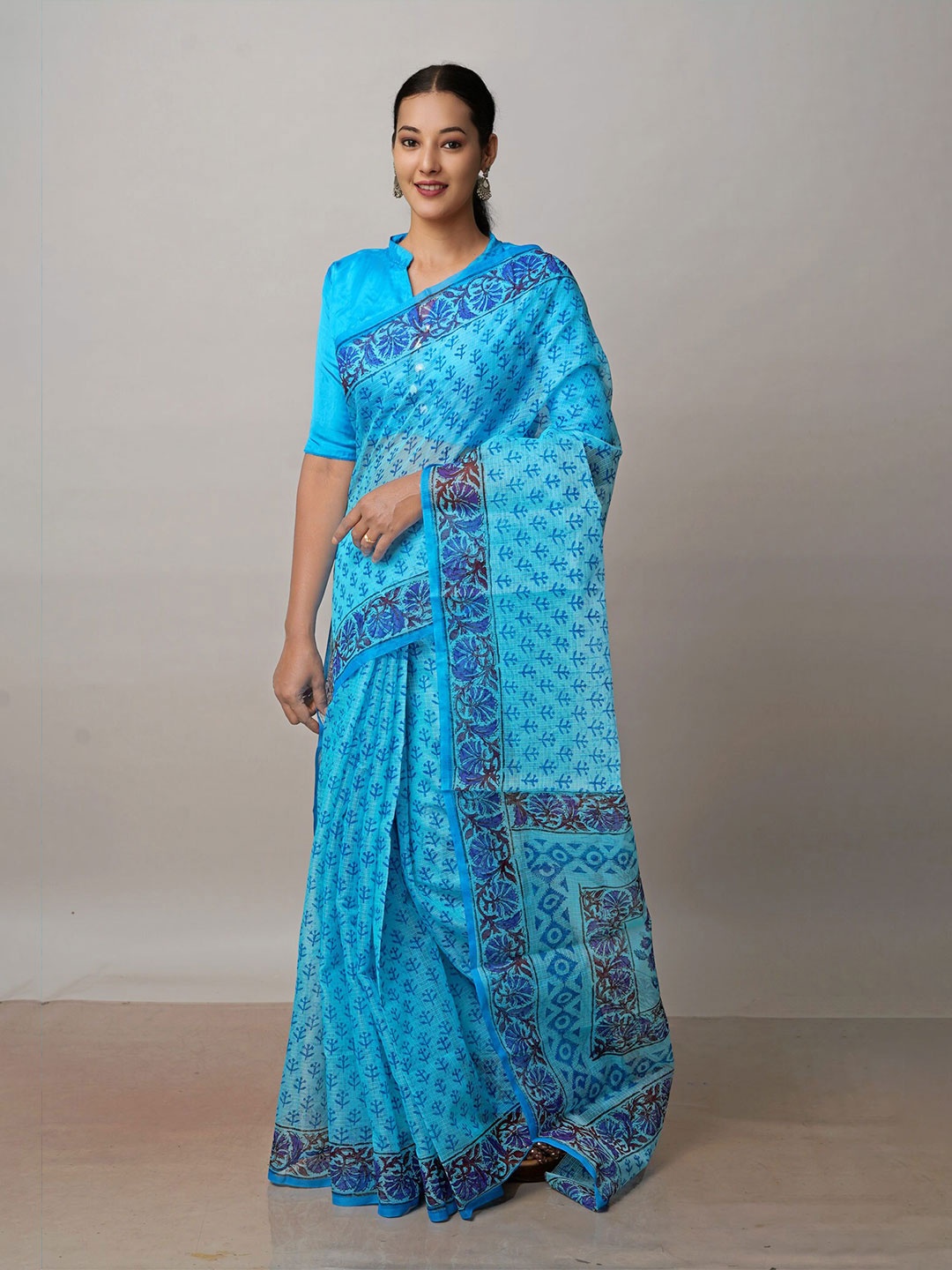 

Unnati Silks Ethnic Motifs Printed Pure Cotton Kota Saree, Blue