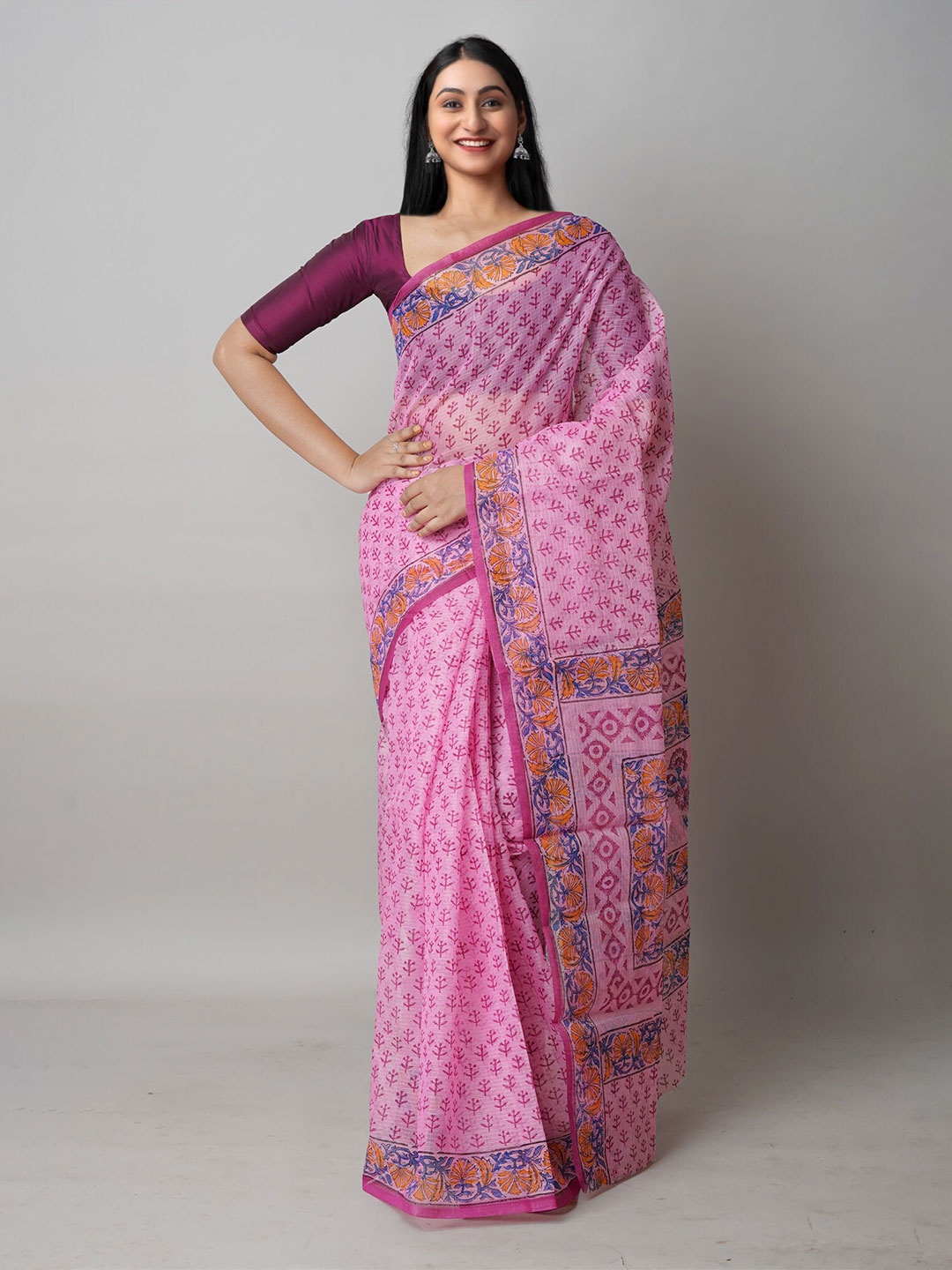 

Unnati Silks Ethnic Motifs Printed Pure Cotton Kota Saree, Pink