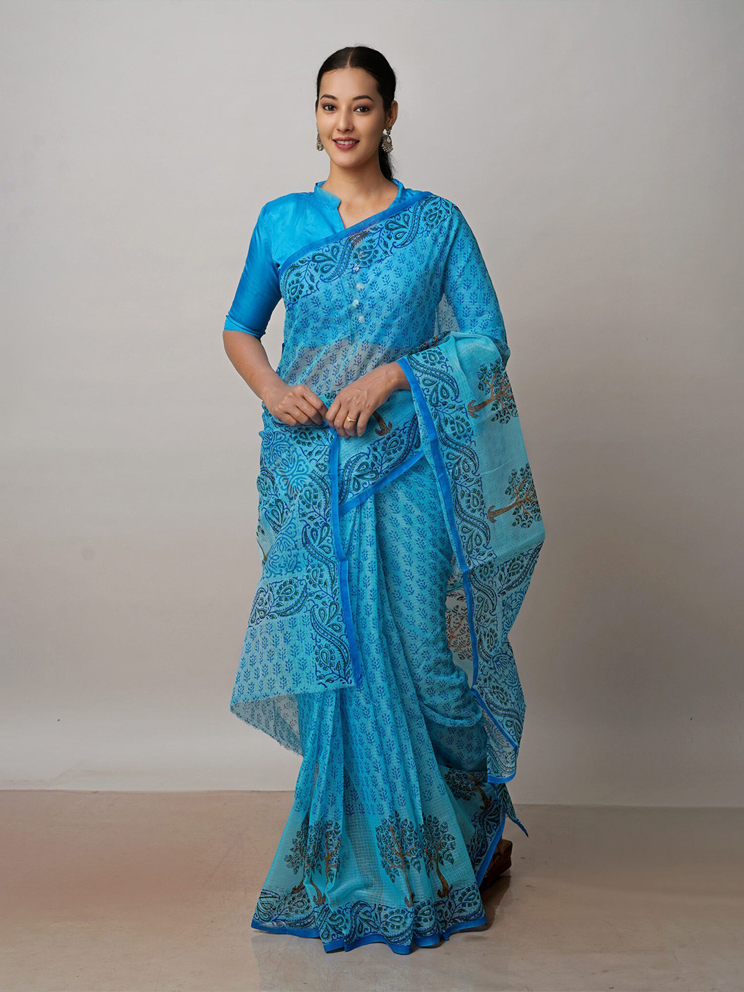

Unnati Silks Ethnic Motifs Pure Cotton Kota Saree, Blue