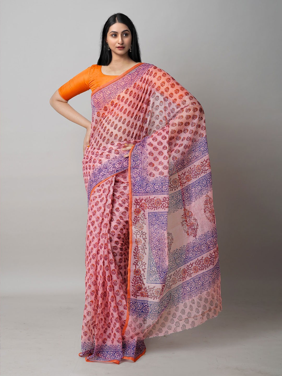 

Unnati Silks Ethnic Motifs Printed Pure Cotton Kota Saree, Orange