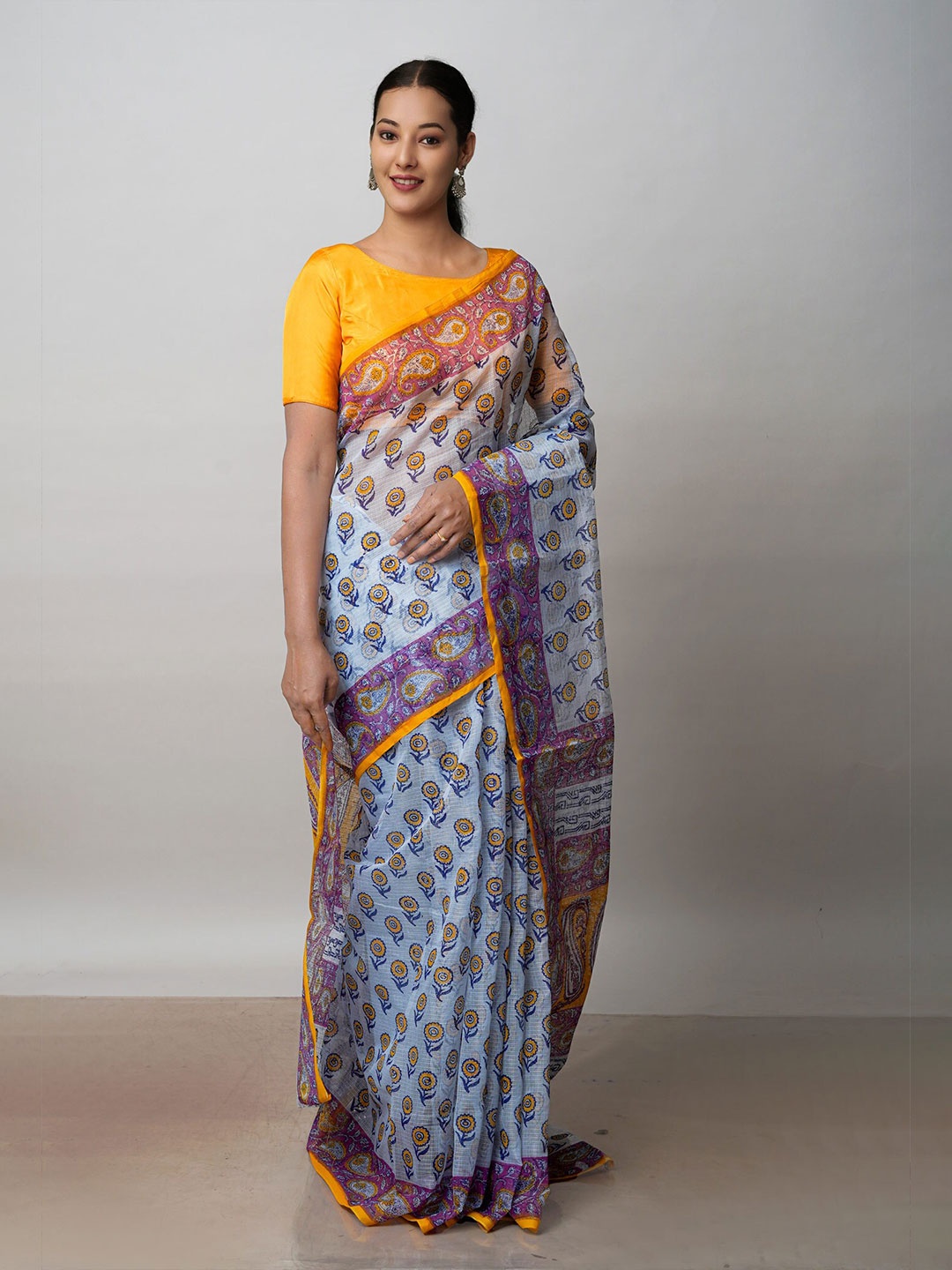 

Unnati Silks Floral Pure Cotton Kota Saree, Grey