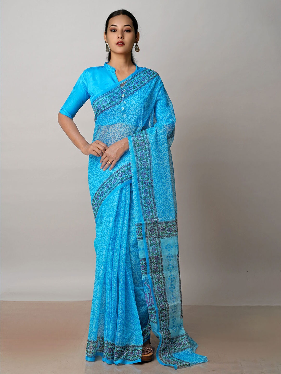 

Unnati Silks Floral Prined Pure Cotton Kota Saree, Blue
