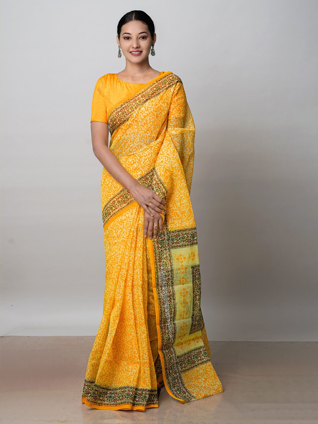 

Unnati Silks Floral Printed Pure Cotton Kota Saree, Yellow