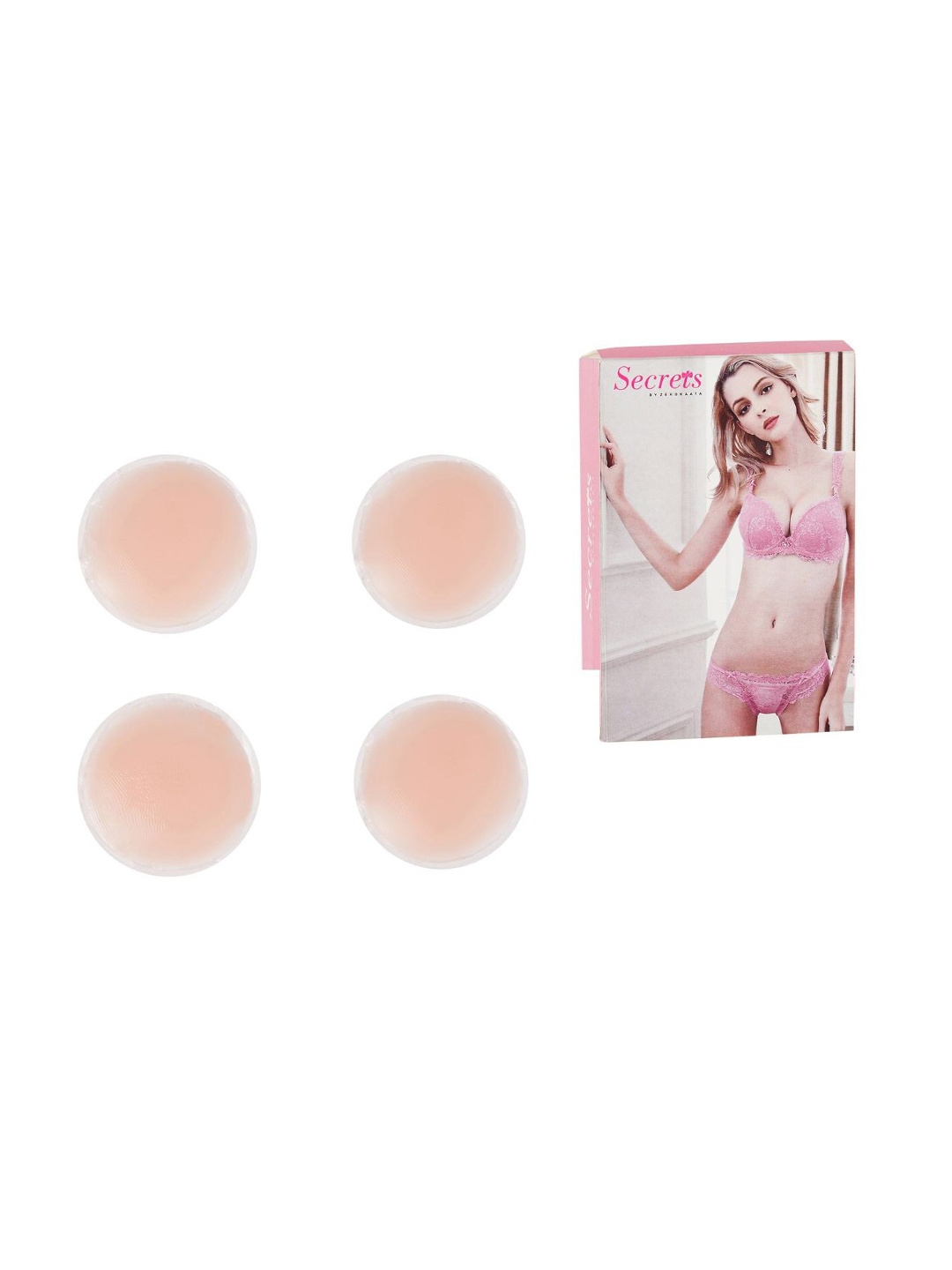 

SECRETS BY ZEROKAATA Pack of 4 Reusable Round Nipple Cover Pasties, Nude