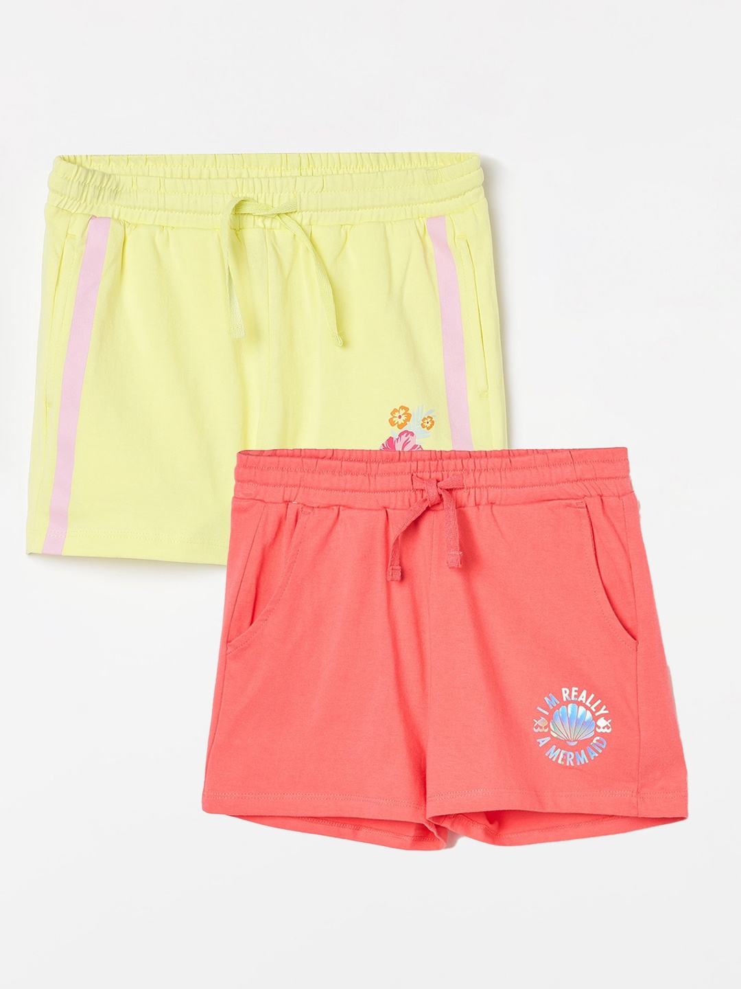 

Fame Forever by Lifestyle Girls Pack Of 2 Mid Raise Pure Cotton Shorts, Coral