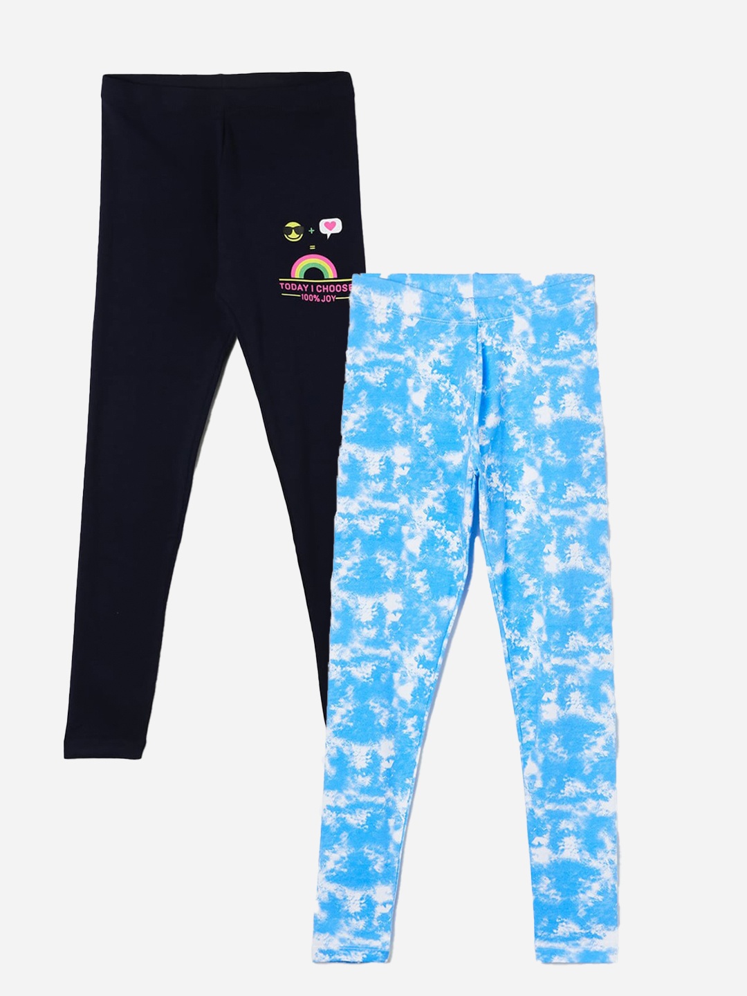 

Fame Forever by Lifestyle Girls Pack Of 2 Cotton Lycra Ankle-Length Leggings, Navy blue