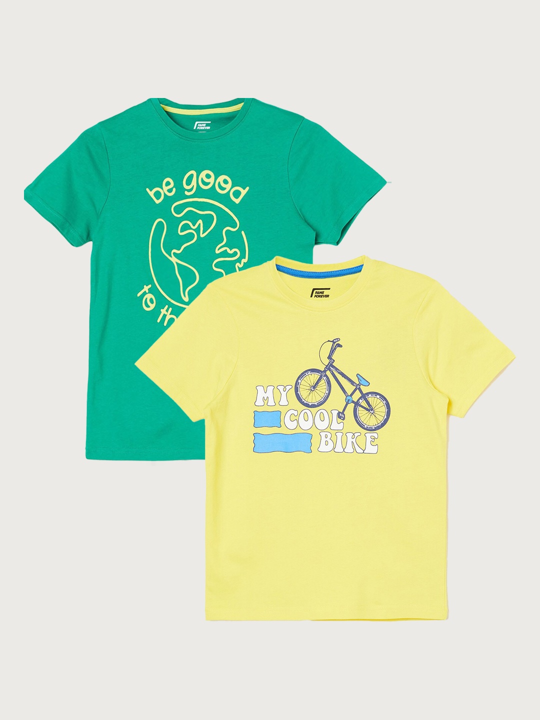 

Fame Forever by Lifestyle Boys Pack Of 2 Printed Cotton T-shirt, Yellow