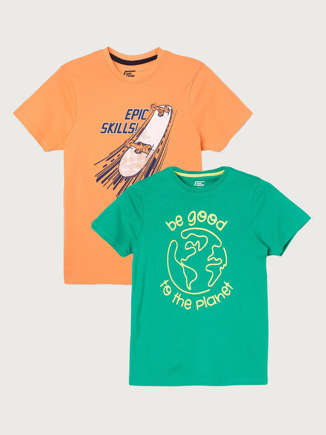 

Fame Forever by Lifestyle Boys Pack Of 2 Printed Cotton T-shirt, Green