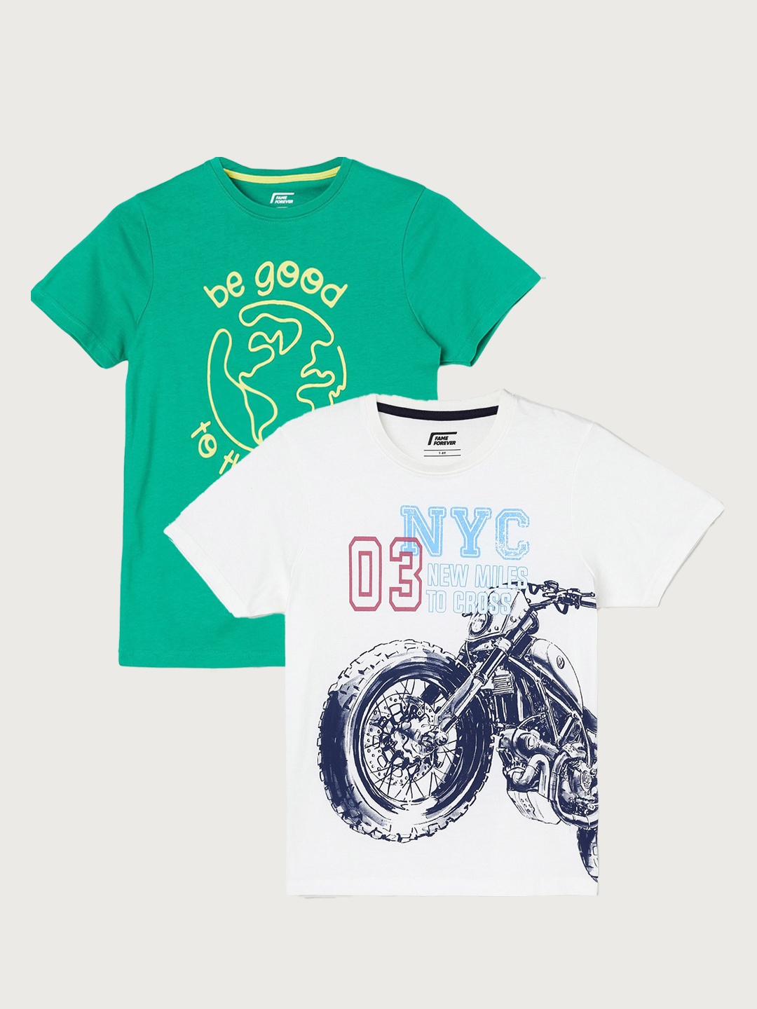 

Fame Forever by Lifestyle Boys Pack Of 2 Printed Cotton T-shirt, Off white