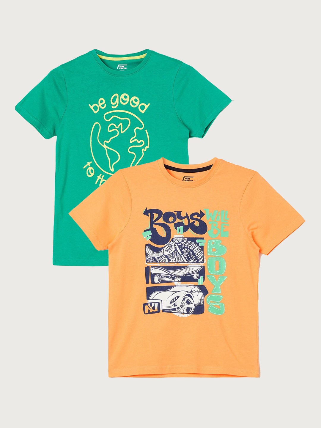 

Fame Forever by Lifestyle Boys Pack Of 2 Printed Cotton T-shirt, Coral