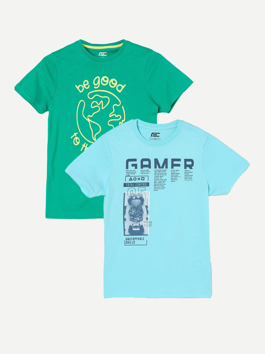 

Fame Forever by Lifestyle Boys Pack Of 2 Printed Cotton T-shirt, Blue