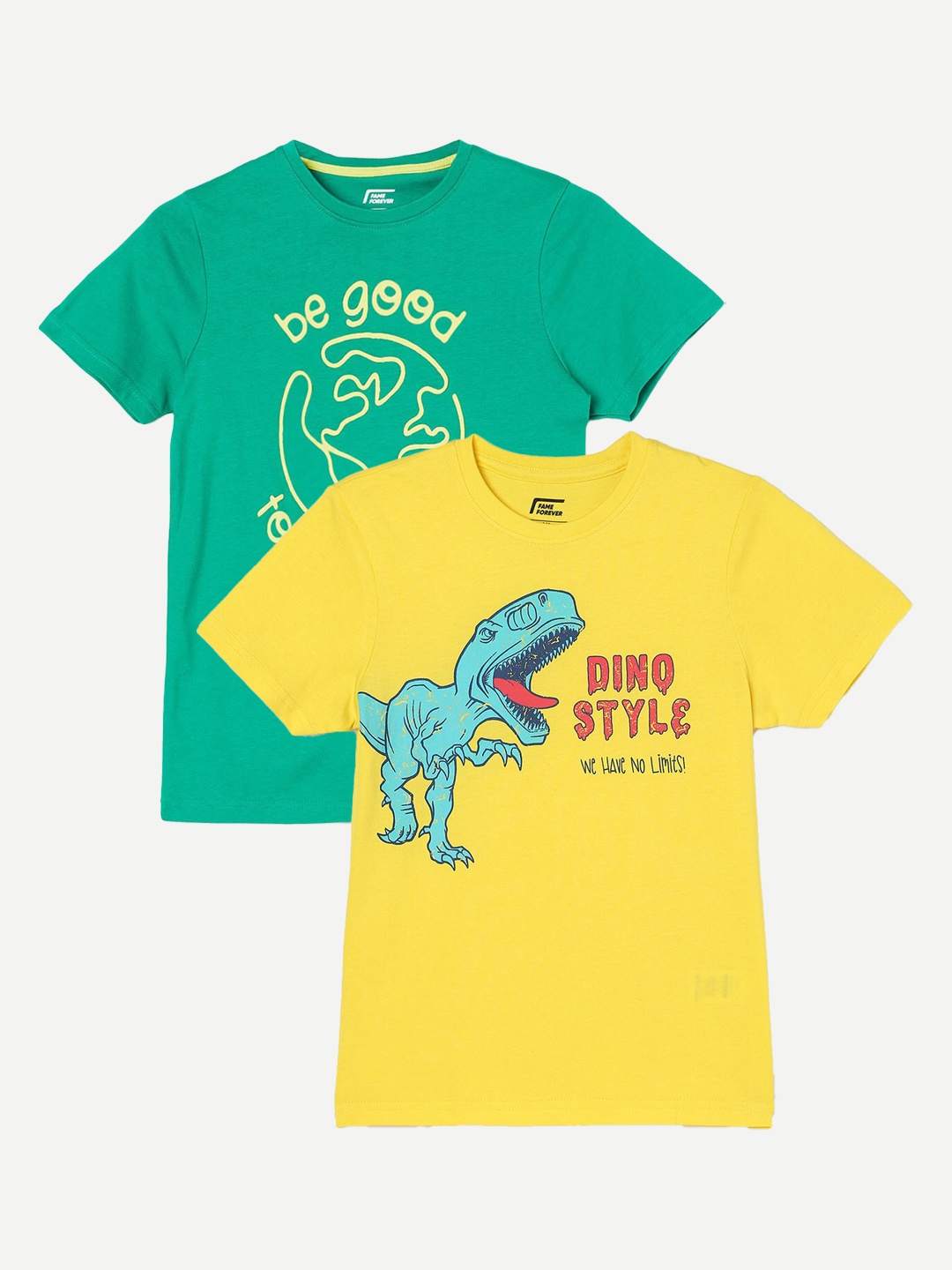 

Fame Forever by Lifestyle Boys Pack Of 2 Printed Cotton T-shirt, Yellow