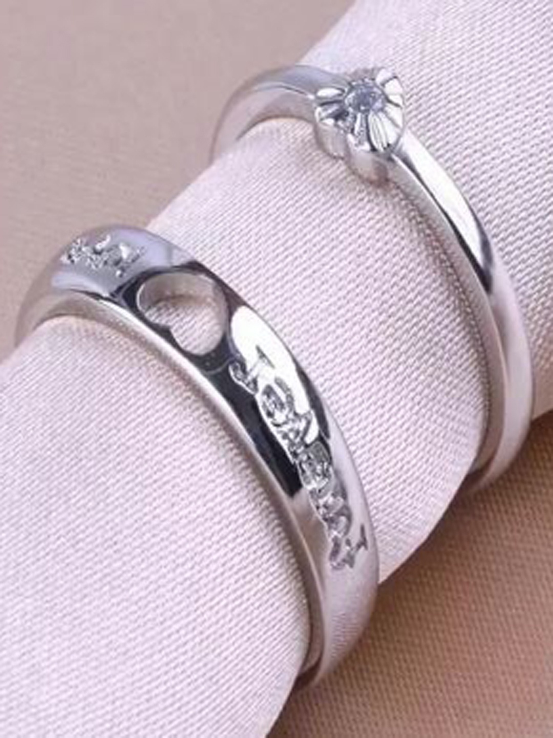 

MEENAZ Set Of 2 Silver-Plated American Diamond-Studded Couple Finger Rings