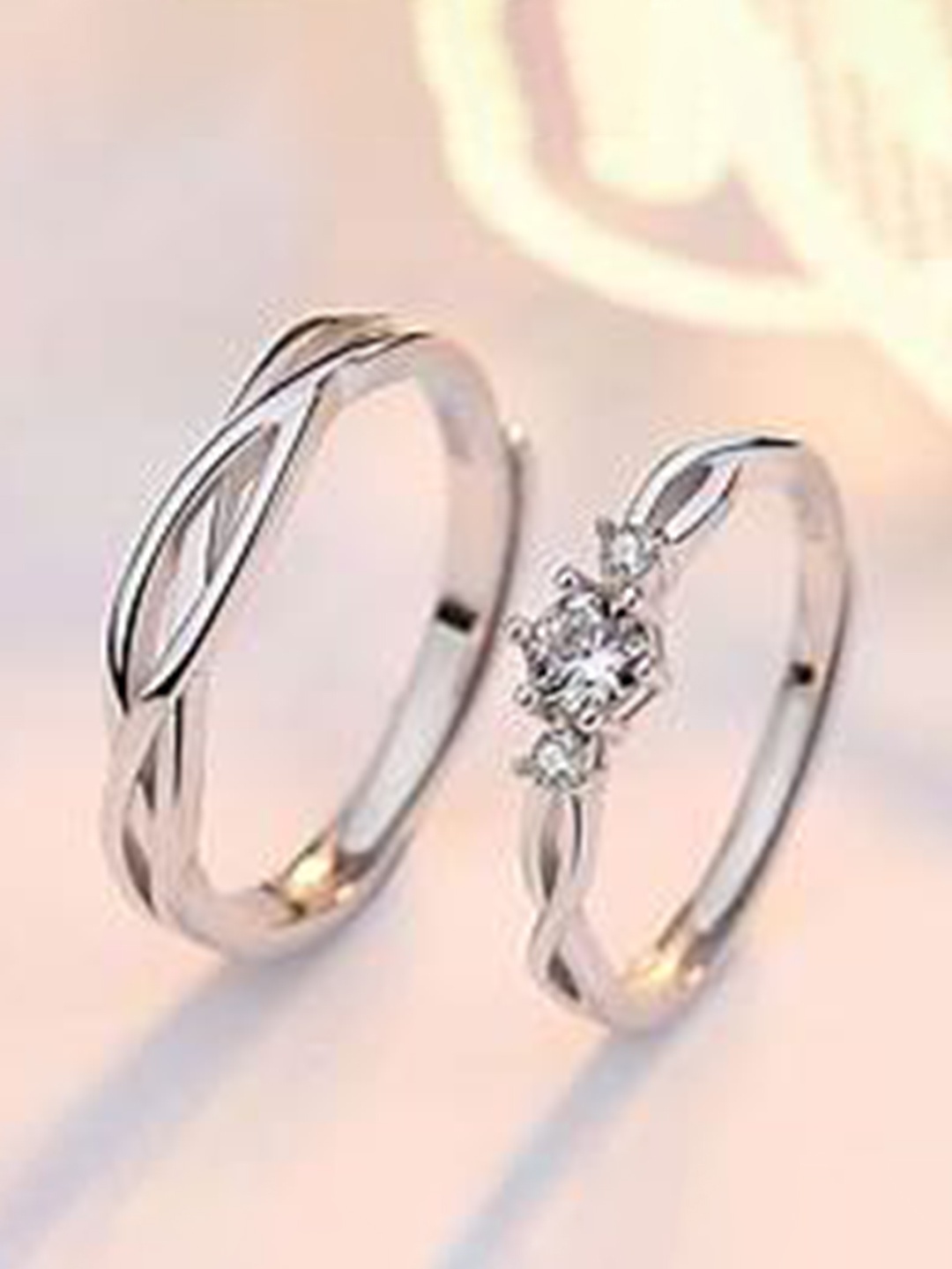 

MEENAZ Silver-Plated AD Stone Studded Couple Rings