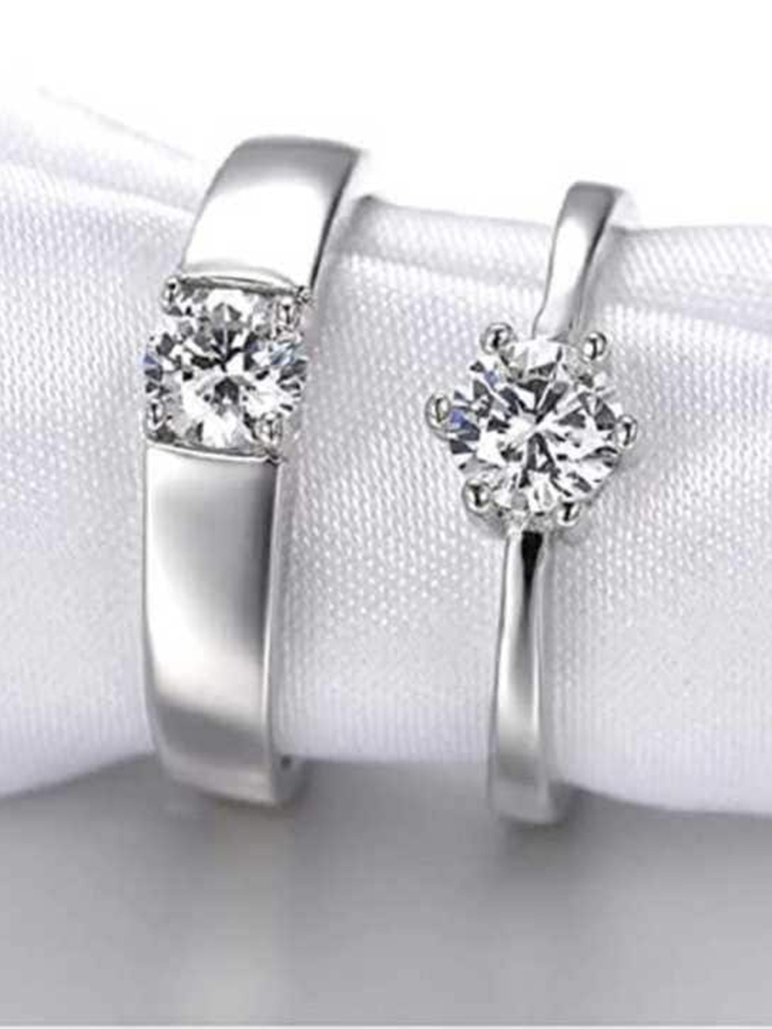 

MEENAZ Silver-Plated Solitaire American Diamond-Studded Couple Finger Rings