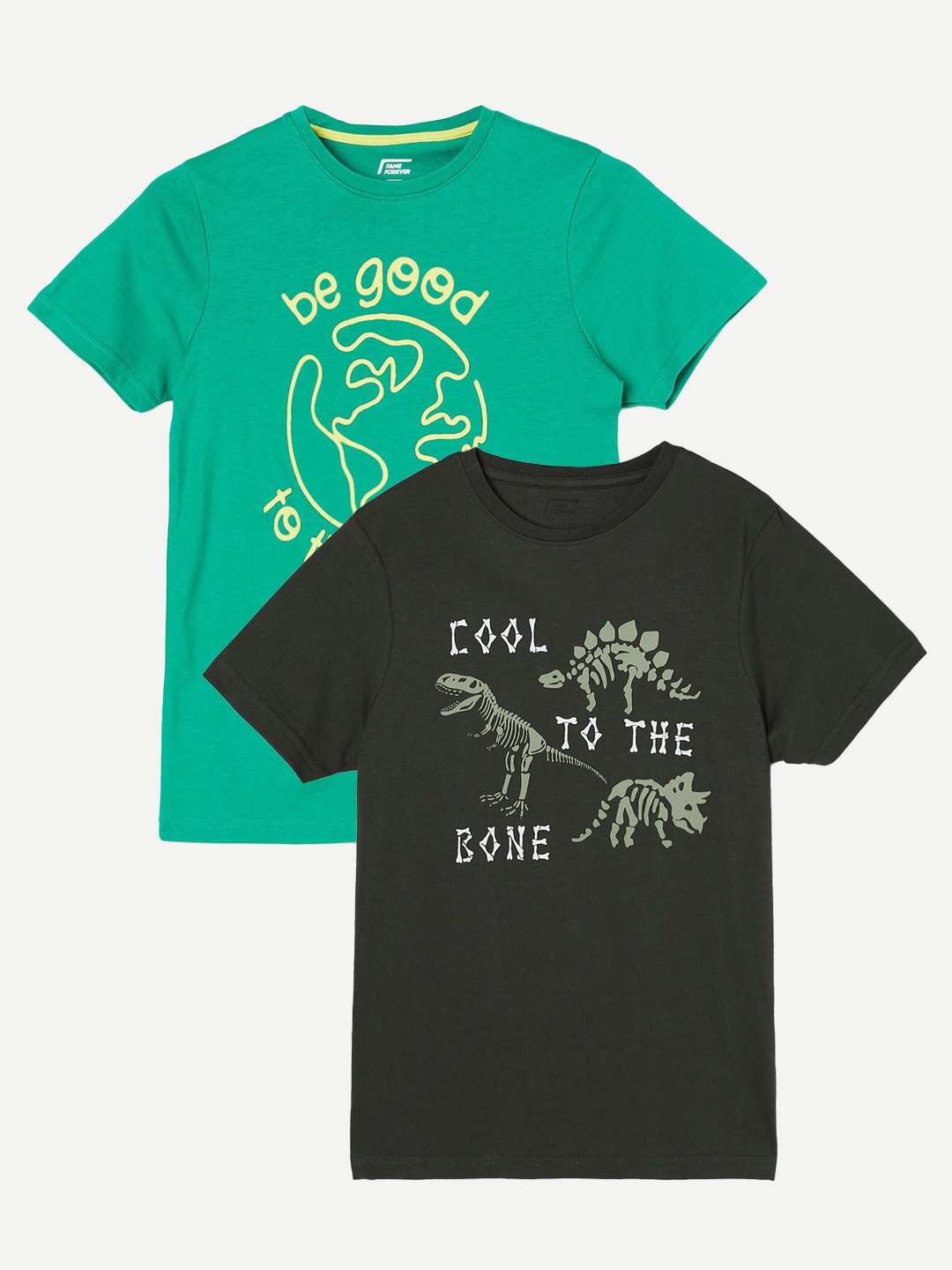 

Fame Forever by Lifestyle Boys Pack Of 2 Printed Cotton T-shirt, Olive