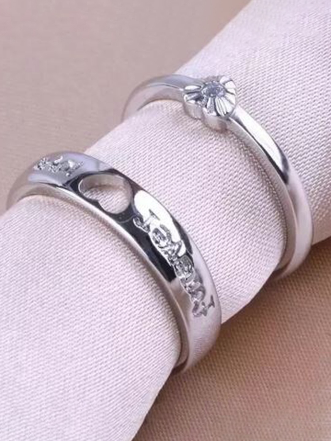 

MEENAZ Set of 2 Silver-Plated AD-Studded Adjustable Couple Finger Rings