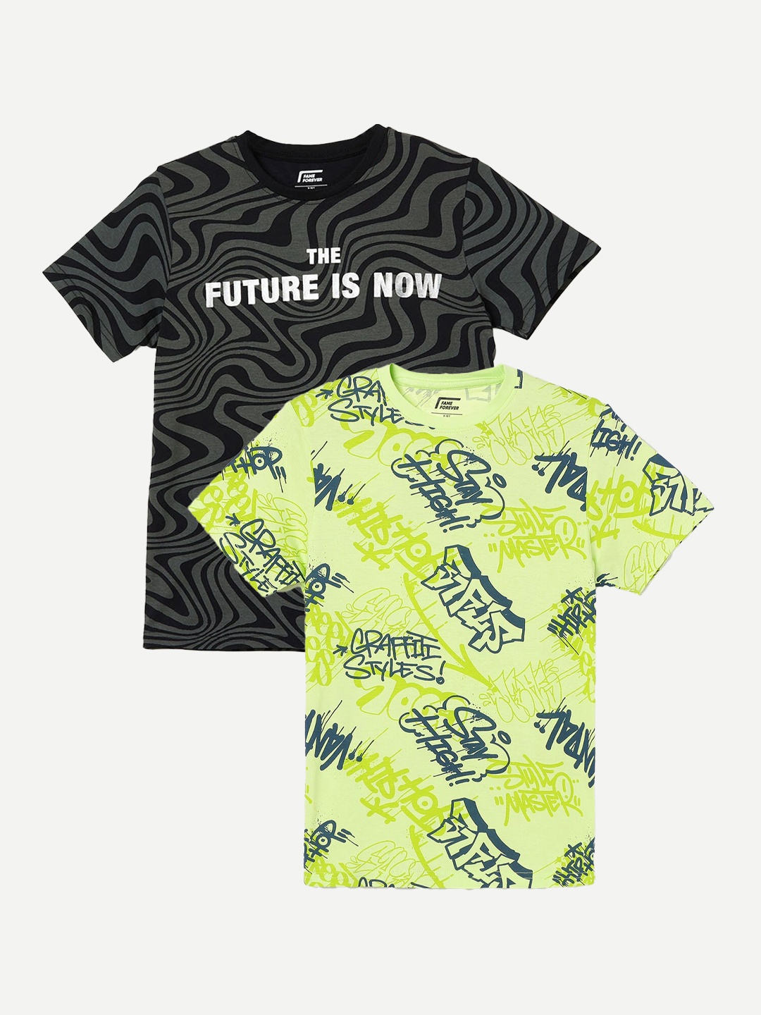 

Fame Forever by Lifestyle Boys Pack Of 2 Printed Cotton T-shirt, Lime green