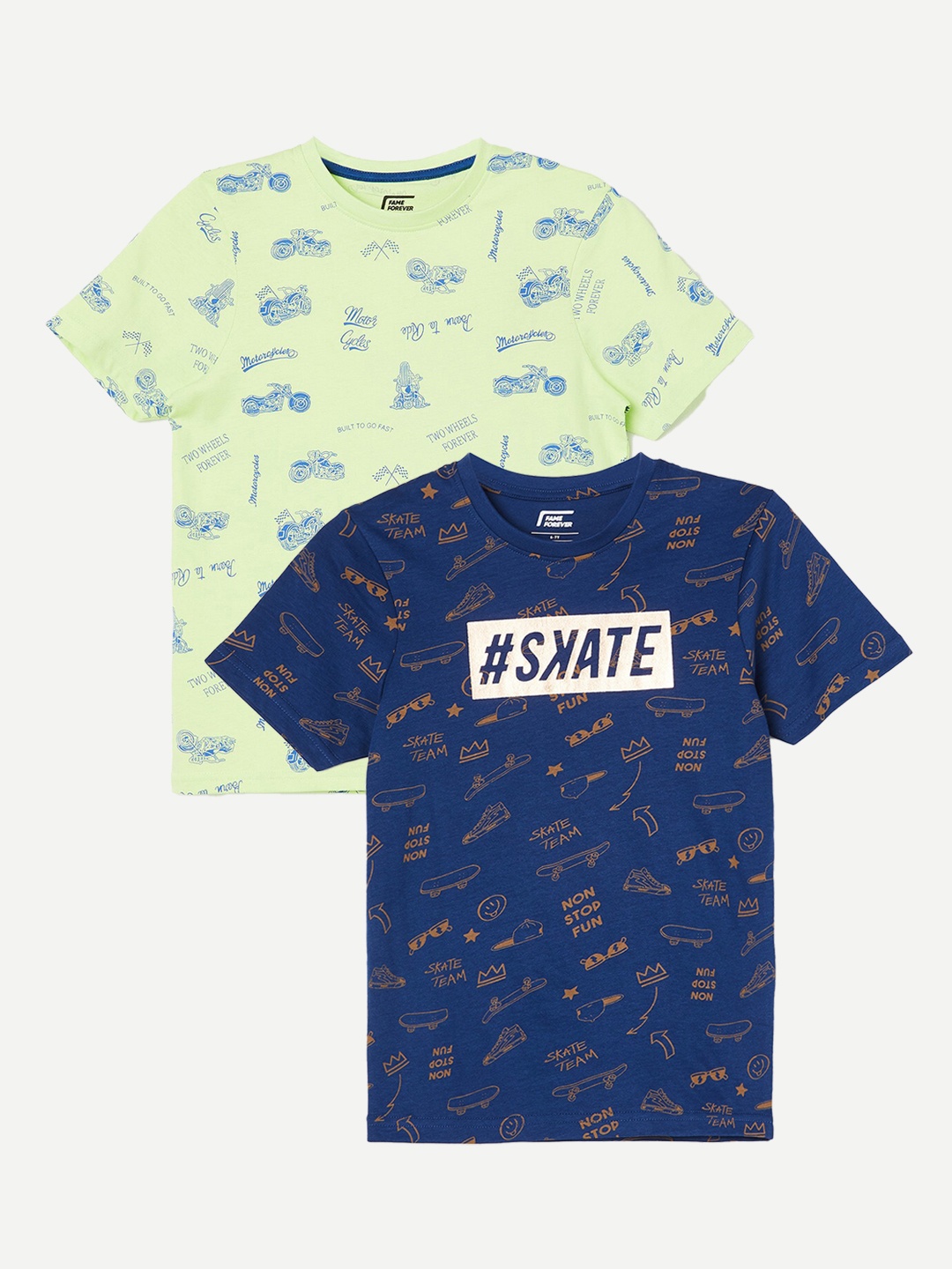 

Fame Forever by Lifestyle Boys Pack Of 2 Printed Cotton T-shirt, Blue